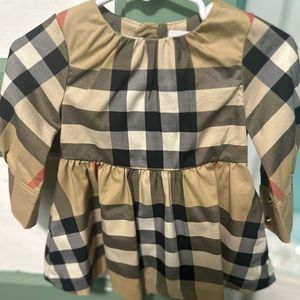 Long-sleeve check stretch cotton dress
